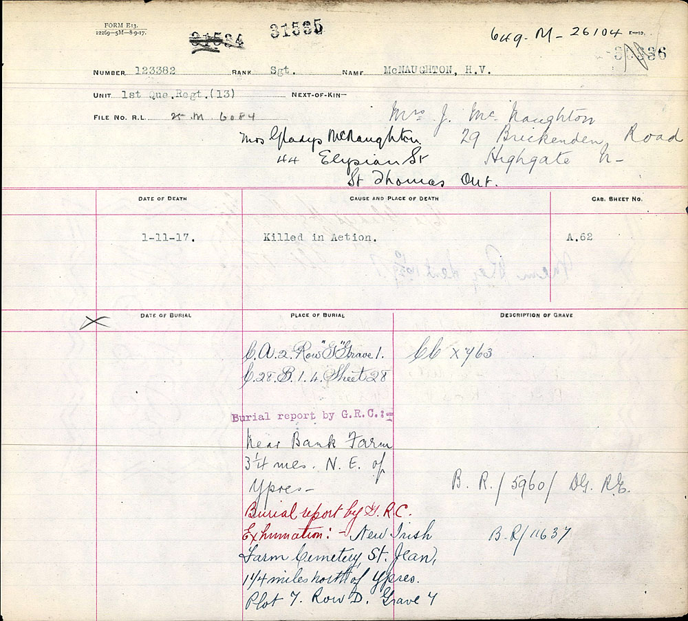 Titre : Registres de spultures de guerre du Commonwealth, Premire Guerre mondiale - N d'enregistrement Mikan : 46246 - Microforme : 31830_B016624