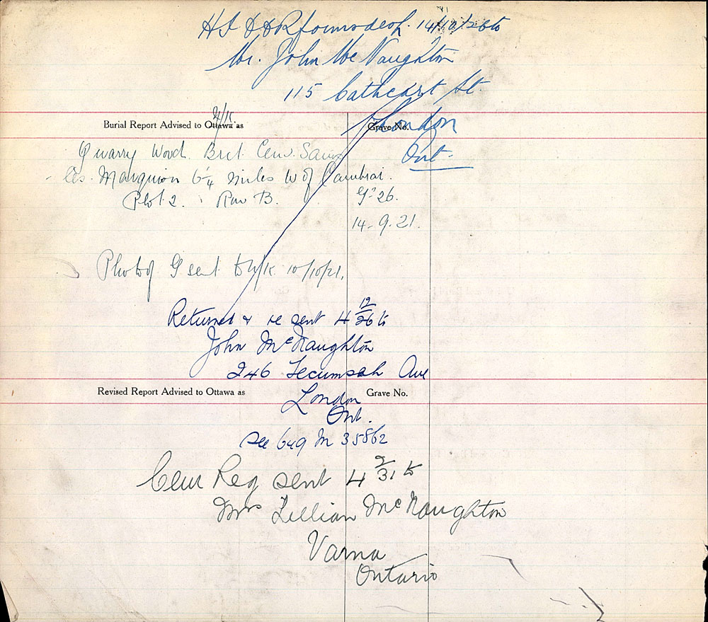 Title: Commonwealth War Graves Registers, First World War - Mikan Number: 46246 - Microform: 31830_B016624