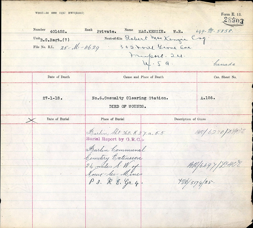Title: Commonwealth War Graves Registers, First World War - Mikan Number: 46246 - Microform: 31830_B016626