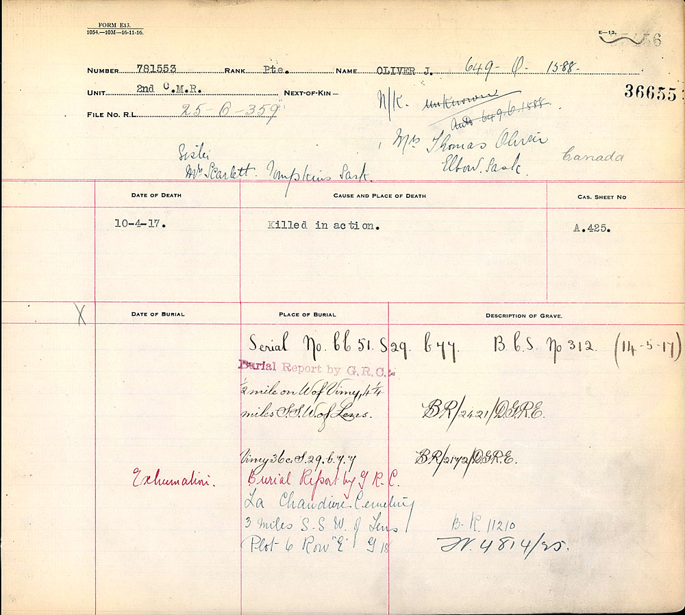 Titre : Registres de spultures de guerre du Commonwealth, Premire Guerre mondiale - N d'enregistrement Mikan : 46246 - Microforme : 31830_B016629