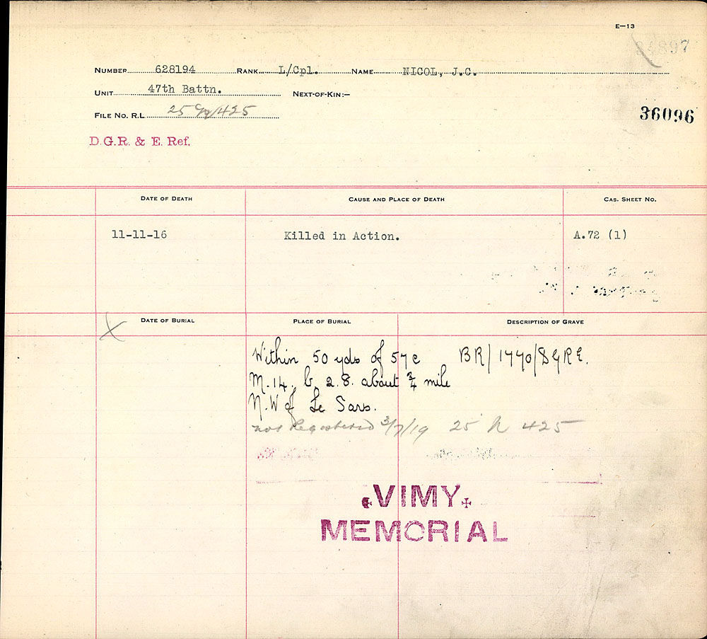 Title: Commonwealth War Graves Registers, First World War - Mikan Number: 46246 - Microform: 31830_B016630