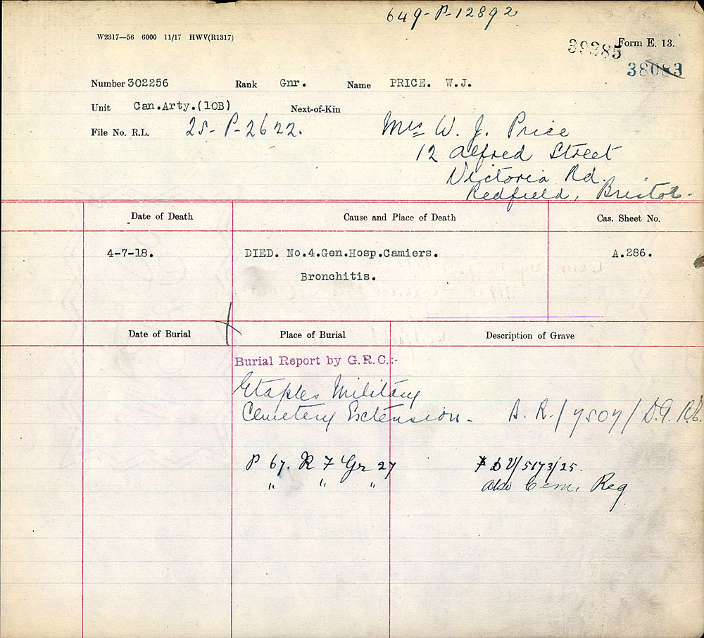 Title: Commonwealth War Graves Registers, First World War - Mikan Number: 46246 - Microform: 31830_B016631