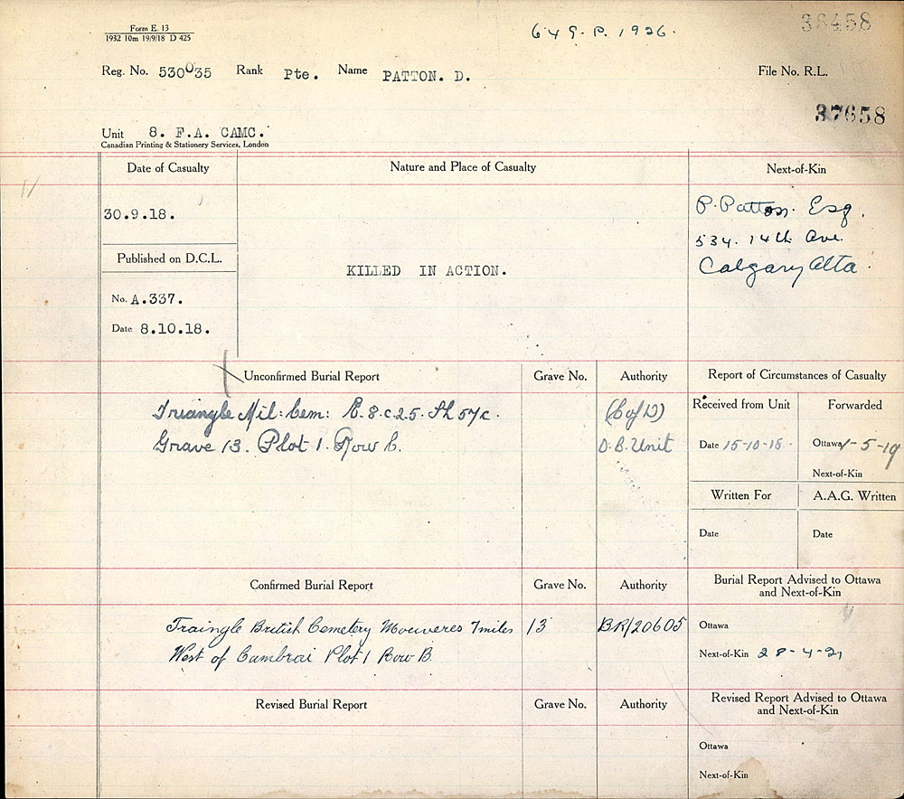 Title: Commonwealth War Graves Registers, First World War - Mikan Number: 46246 - Microform: 31830_B016633