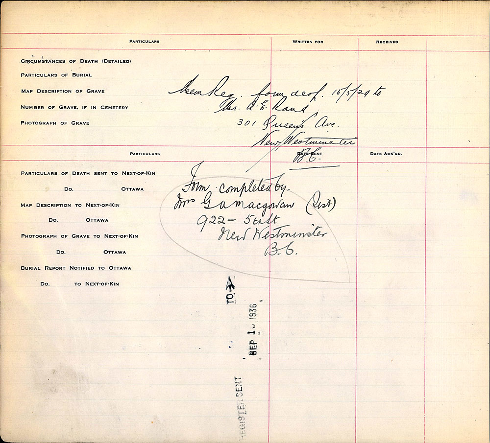 Title: Commonwealth War Graves Registers, First World War - Mikan Number: 46246 - Microform: 31830_B016634