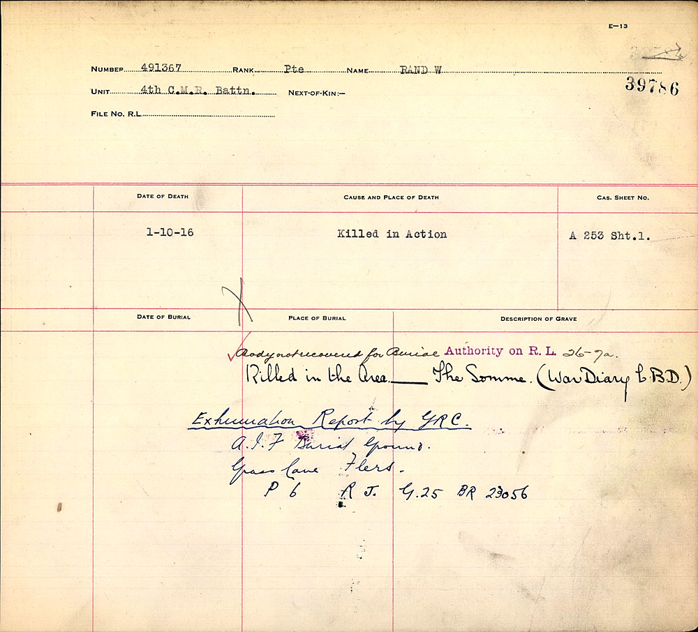Title: Commonwealth War Graves Registers, First World War - Mikan Number: 46246 - Microform: 31830_B016634