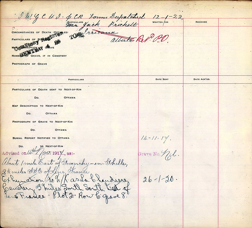 Titre : Registres de spultures de guerre du Commonwealth, Premire Guerre mondiale - N d'enregistrement Mikan : 46246 - Microforme : 31830_B016635