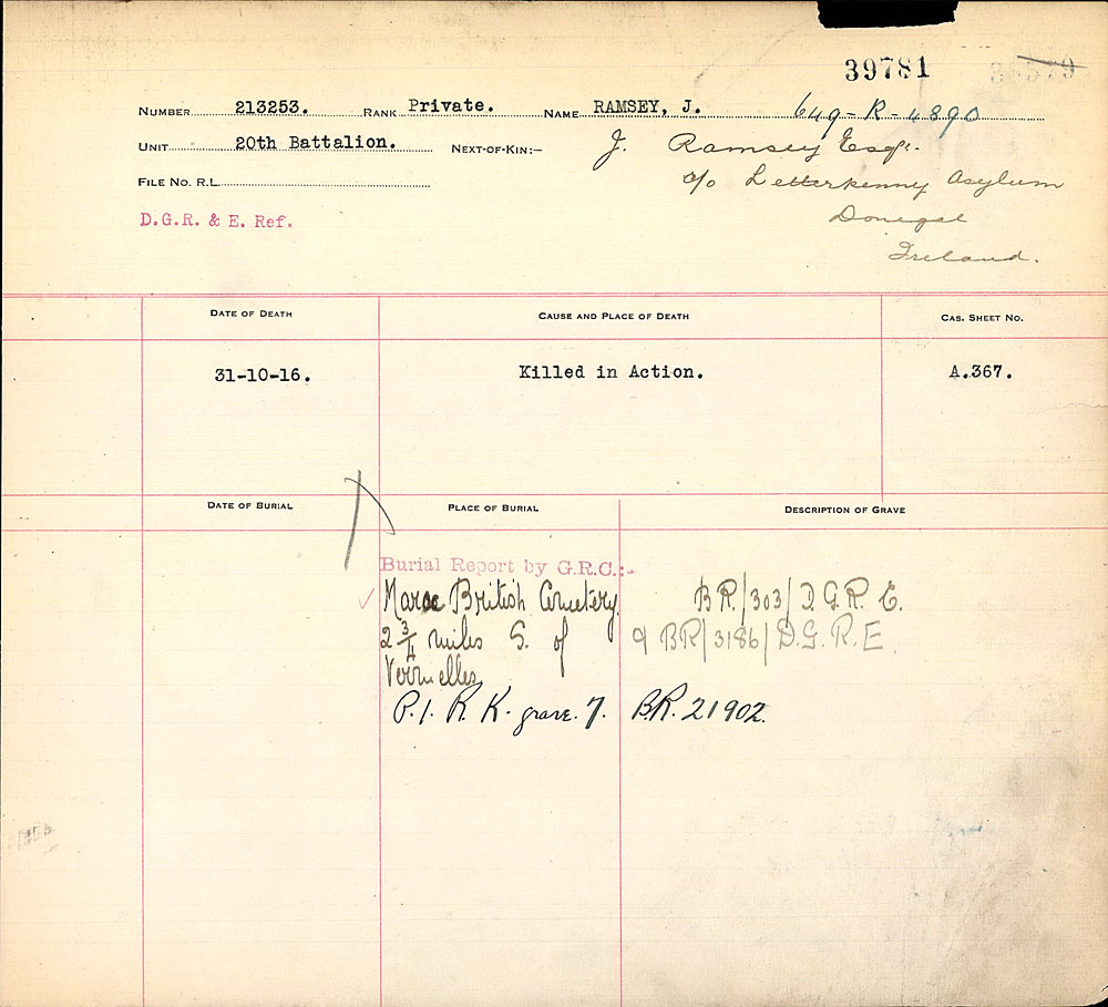 Titre : Registres de spultures de guerre du Commonwealth, Premire Guerre mondiale - N d'enregistrement Mikan : 46246 - Microforme : 31830_B016635