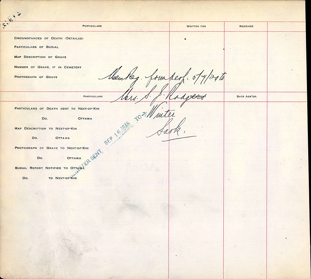 Titre : Registres de spultures de guerre du Commonwealth, Premire Guerre mondiale - N d'enregistrement Mikan : 46246 - Microforme : 31830_B016637