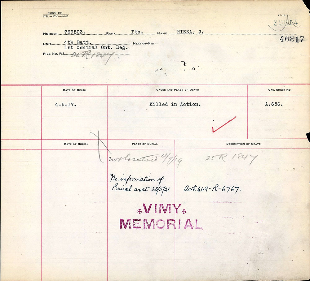 Title: Commonwealth War Graves Registers, First World War - Mikan Number: 46246 - Microform: 31830_B016638