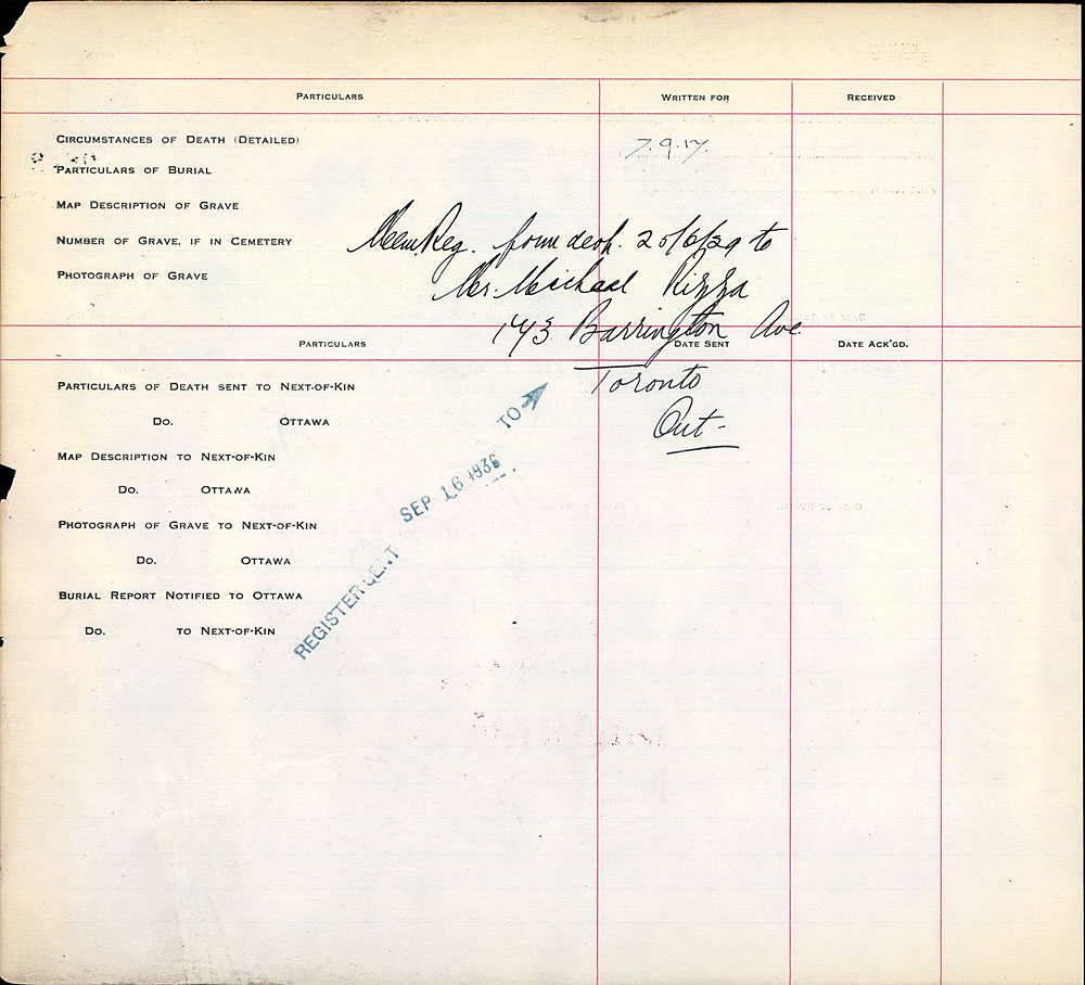 Title: Commonwealth War Graves Registers, First World War - Mikan Number: 46246 - Microform: 31830_B016638