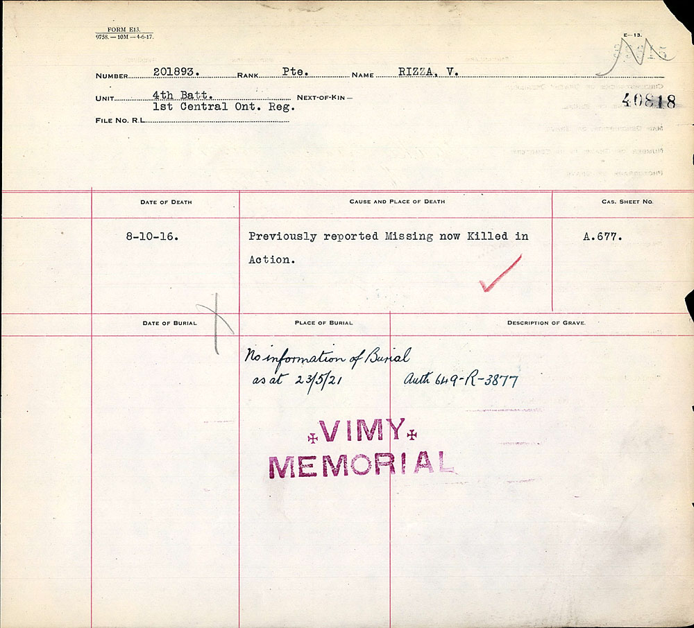 Title: Commonwealth War Graves Registers, First World War - Mikan Number: 46246 - Microform: 31830_B016638