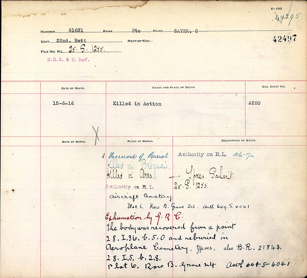 Titre : Registres de spultures de guerre du Commonwealth, Premire Guerre mondiale - N d'enregistrement Mikan : 46246 - Microforme : 31830_B016640