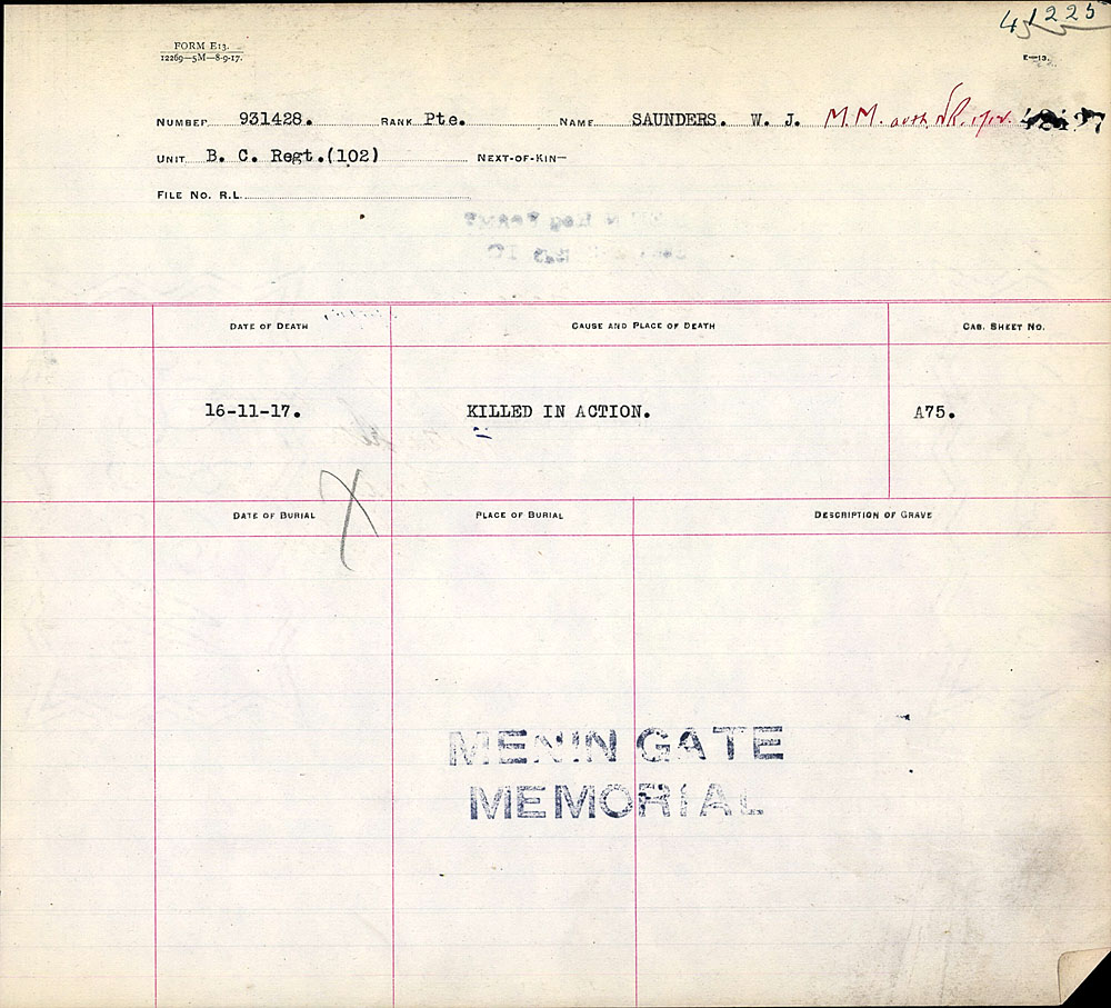 Titre : Registres de spultures de guerre du Commonwealth, Premire Guerre mondiale - N d'enregistrement Mikan : 46246 - Microforme : 31830_B016641