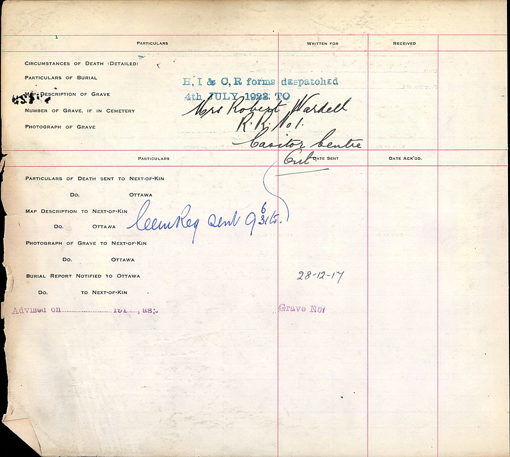 Title: Commonwealth War Graves Registers, First World War - Mikan Number: 46246 - Microform: 31830_B016641