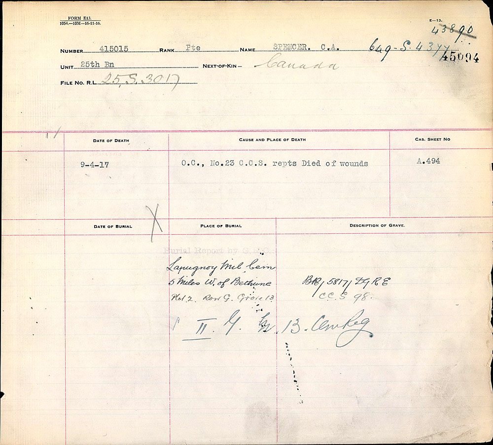 Title: Commonwealth War Graves Registers, First World War - Mikan Number: 46246 - Microform: 31830_B016642
