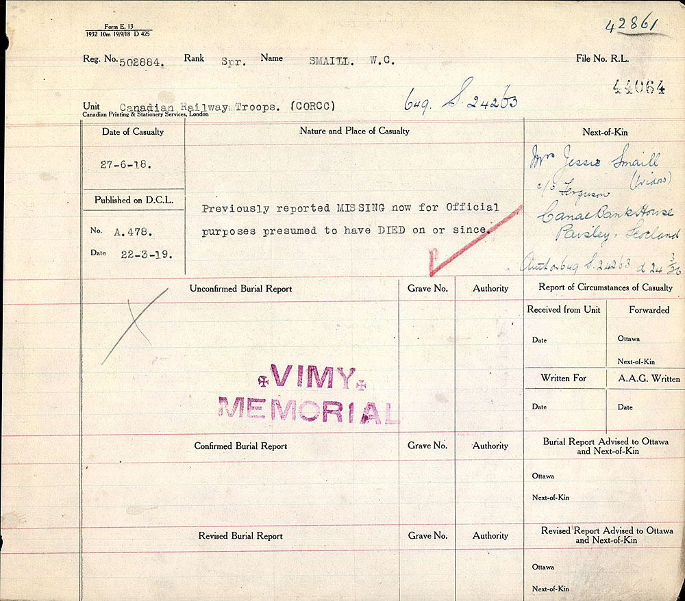 Title: Commonwealth War Graves Registers, First World War - Mikan Number: 46246 - Microform: 31830_B016644