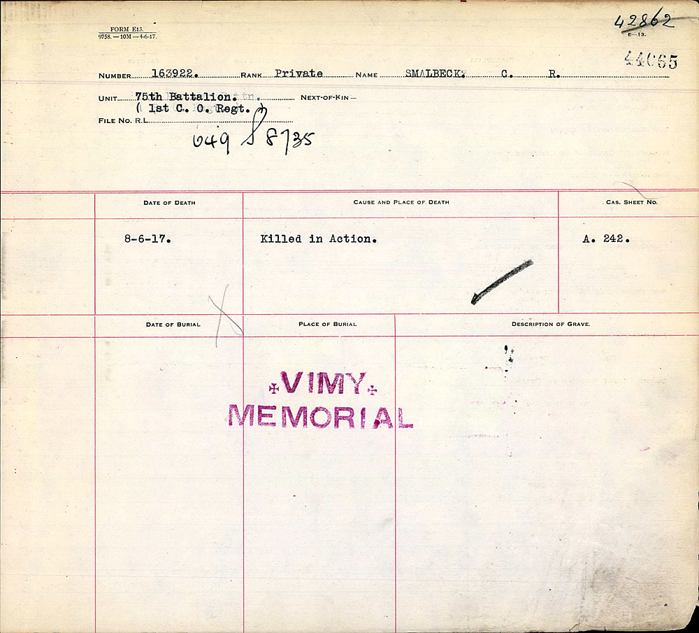 Title: Commonwealth War Graves Registers, First World War - Mikan Number: 46246 - Microform: 31830_B016644