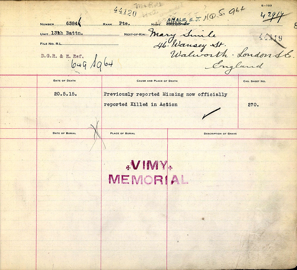 Title: Commonwealth War Graves Registers, First World War - Mikan Number: 46246 - Microform: 31830_B016644