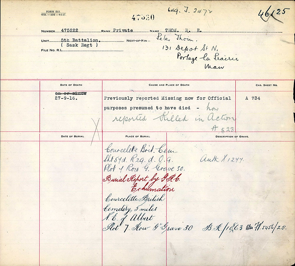 Title: Commonwealth War Graves Registers, First World War - Mikan Number: 46246 - Microform: 31830_B016645