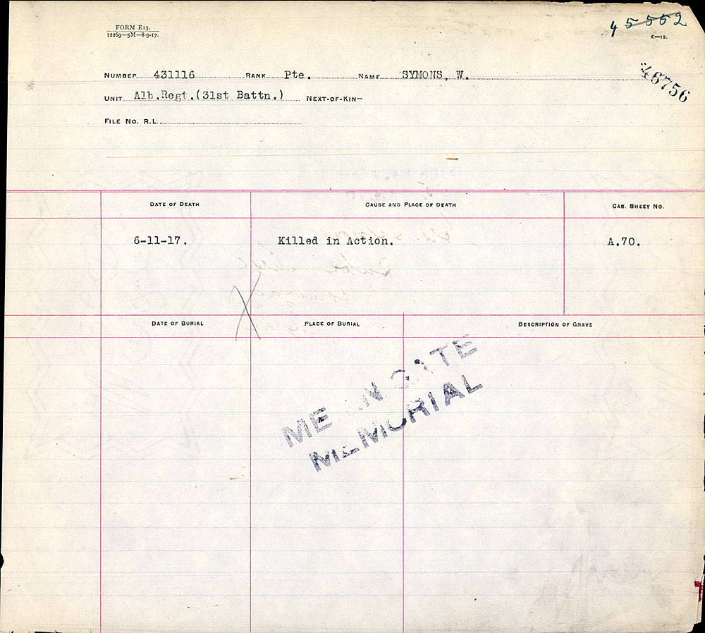 Title: Commonwealth War Graves Registers, First World War - Mikan Number: 46246 - Microform: 31830_B016646