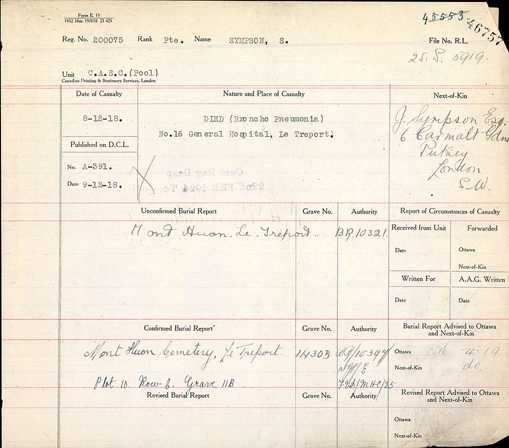Title: Commonwealth War Graves Registers, First World War - Mikan Number: 46246 - Microform: 31830_B016646