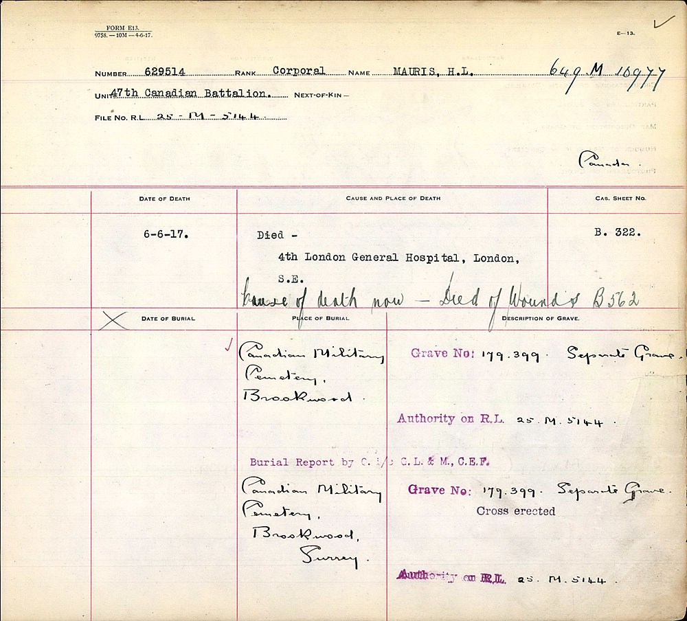 Title: Commonwealth War Graves Registers, First World War - Mikan Number: 46246 - Microform: 31830_B016648