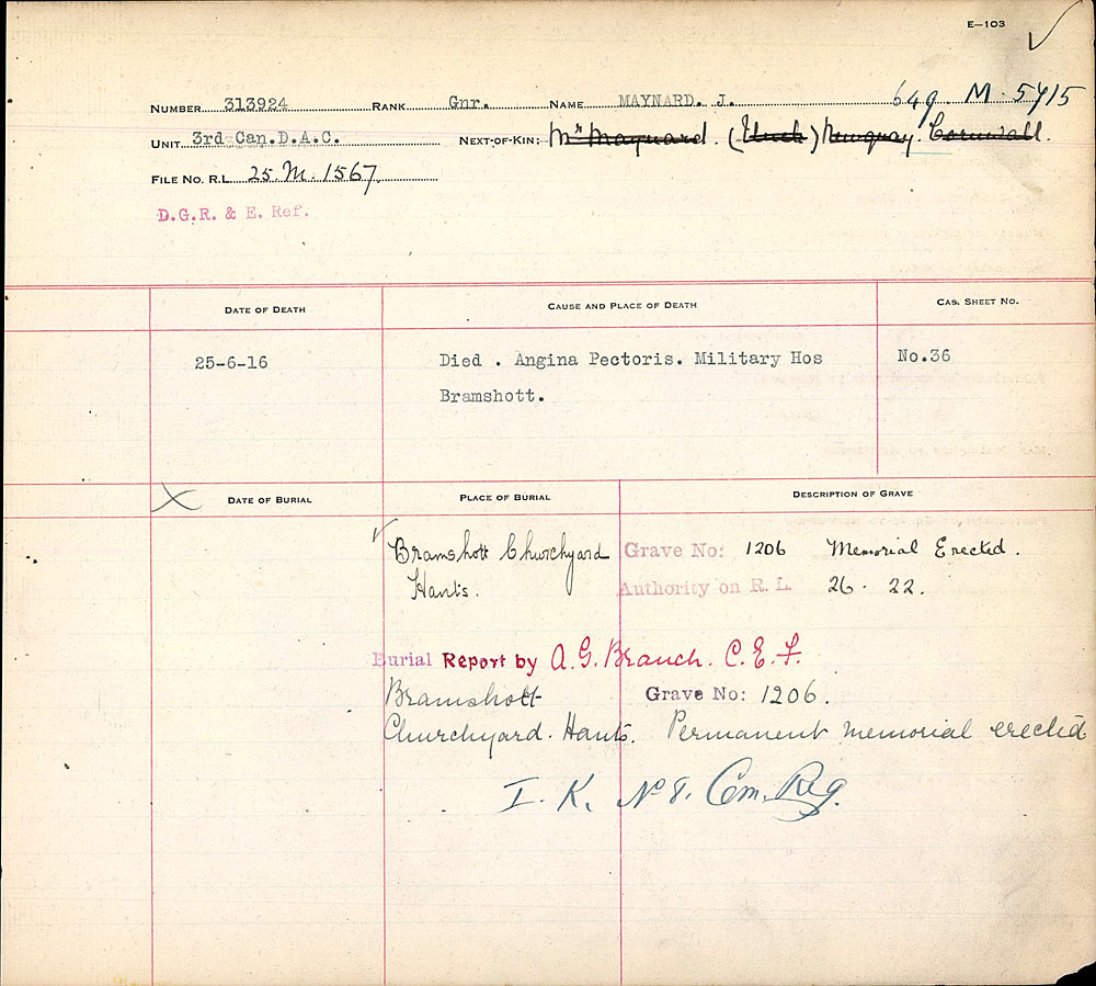 Title: Commonwealth War Graves Registers, First World War - Mikan Number: 46246 - Microform: 31830_B016648