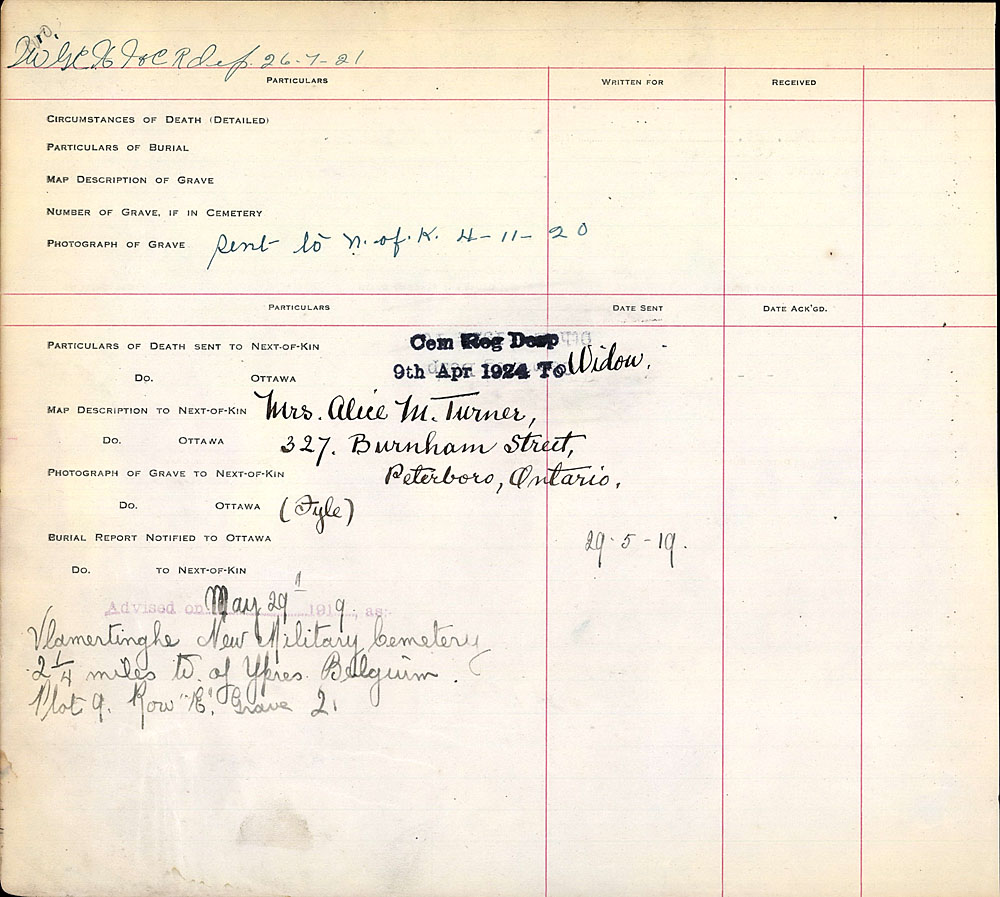 Titre : Registres de spultures de guerre du Commonwealth, Premire Guerre mondiale - N d'enregistrement Mikan : 46246 - Microforme : 31830_B016649