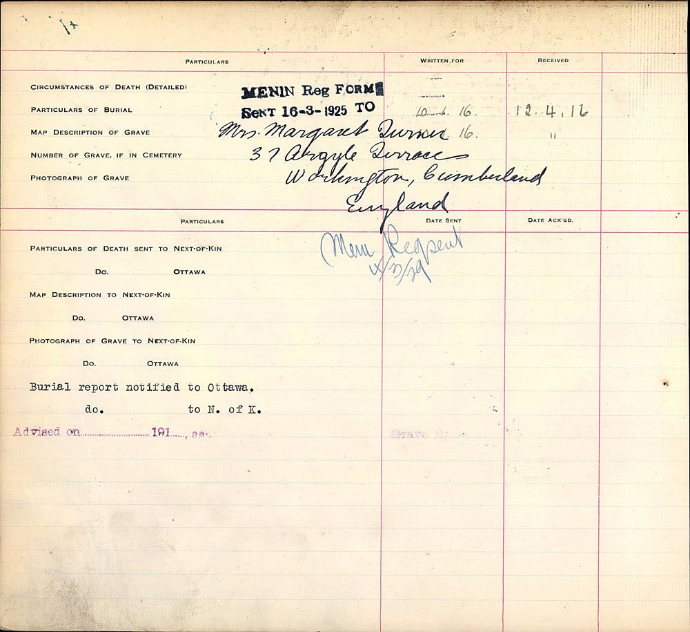 Titre : Registres de spultures de guerre du Commonwealth, Premire Guerre mondiale - N d'enregistrement Mikan : 46246 - Microforme : 31830_B016649
