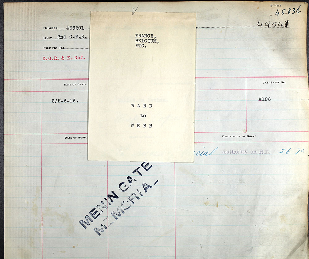 Title: Commonwealth War Graves Registers, First World War - Mikan Number: 46246 - Microform: 31830_B016651
