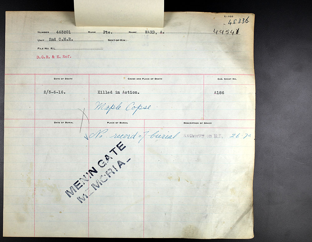 Titre : Registres de spultures de guerre du Commonwealth, Premire Guerre mondiale - N d'enregistrement Mikan : 46246 - Microforme : 31830_B016651