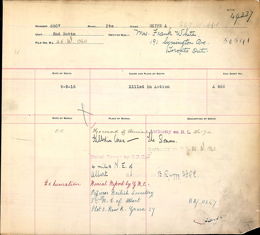 Title: Commonwealth War Graves Registers, First World War - Mikan Number: 46246 - Microform: 31830_B016654