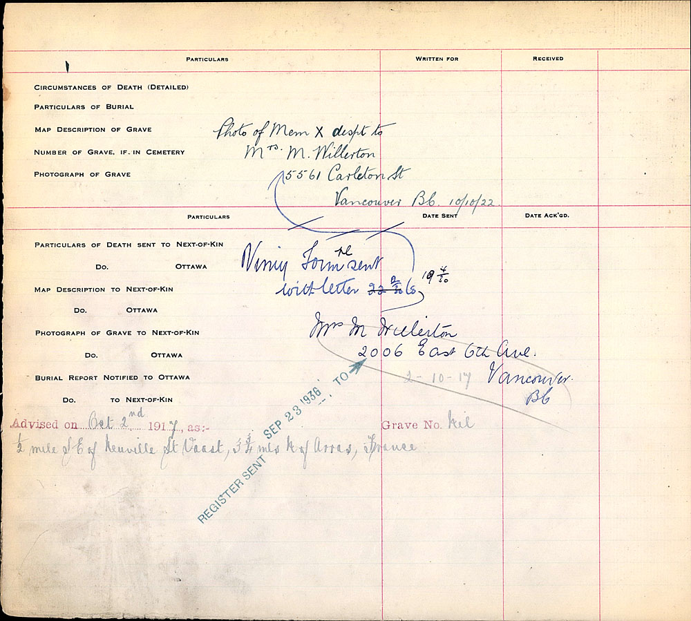 Title: Commonwealth War Graves Registers, First World War - Mikan Number: 46246 - Microform: 31830_B016654