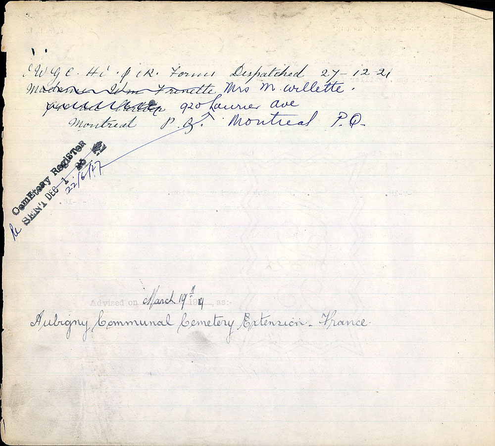 Title: Commonwealth War Graves Registers, First World War - Mikan Number: 46246 - Microform: 31830_B016654