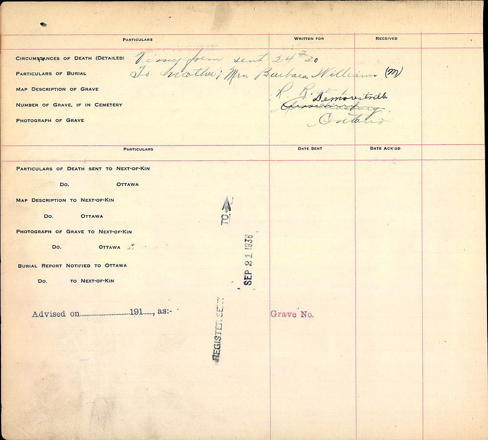 Titre : Registres de spultures de guerre du Commonwealth, Premire Guerre mondiale - N d'enregistrement Mikan : 46246 - Microforme : 31830_B016655