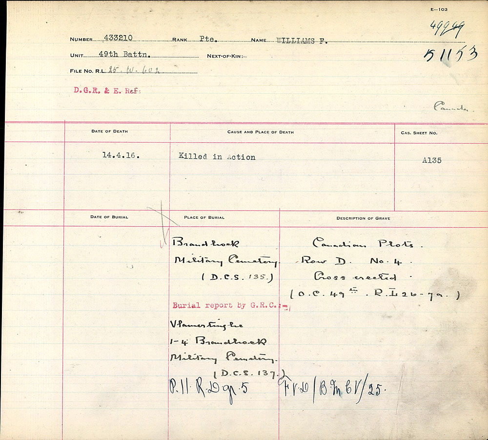 Titre : Registres de spultures de guerre du Commonwealth, Premire Guerre mondiale - N d'enregistrement Mikan : 46246 - Microforme : 31830_B016655