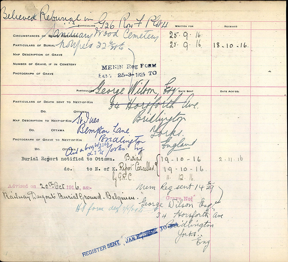 Title: Circumstances of Death Registers, First World War - Mikan Number: 46246 - Microform: 31830_B016655