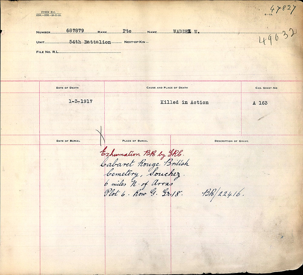 Titre : Registres de spultures de guerre du Commonwealth, Premire Guerre mondiale - N d'enregistrement Mikan : 46246 - Microforme : 31830_B016656
