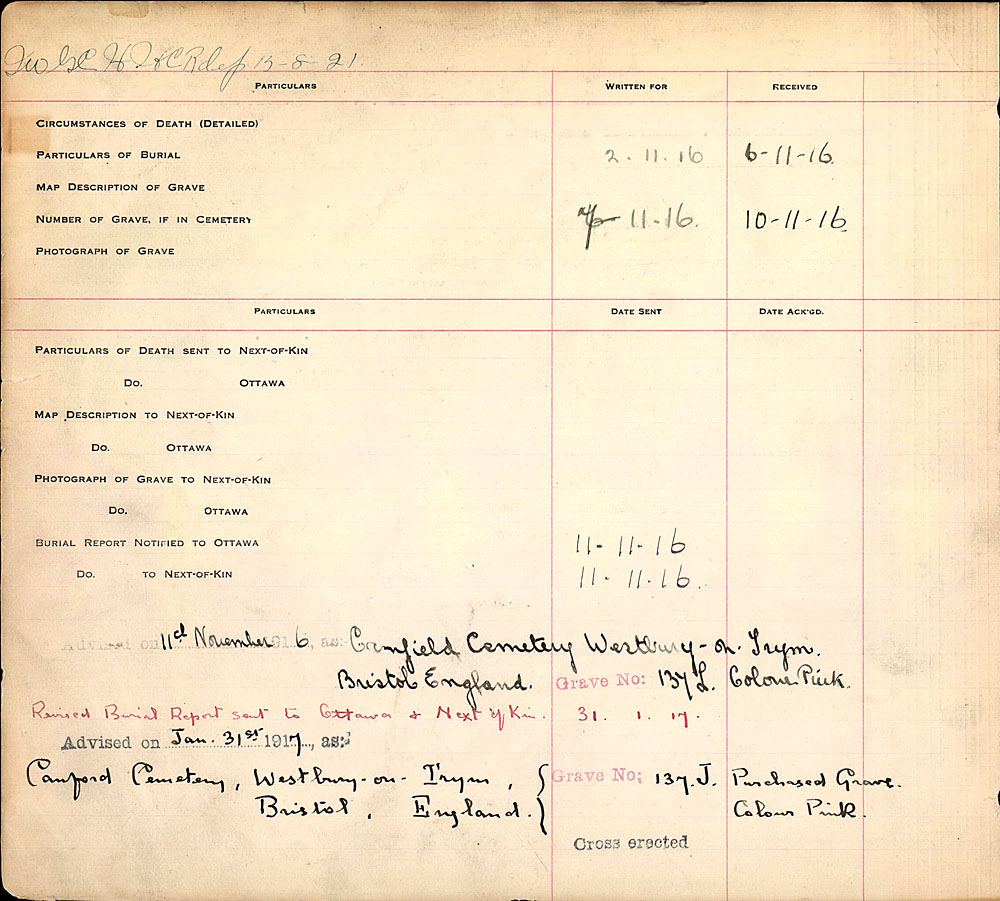Title: Commonwealth War Graves Registers, First World War - Mikan Number: 46246 - Microform: 31830_B016657
