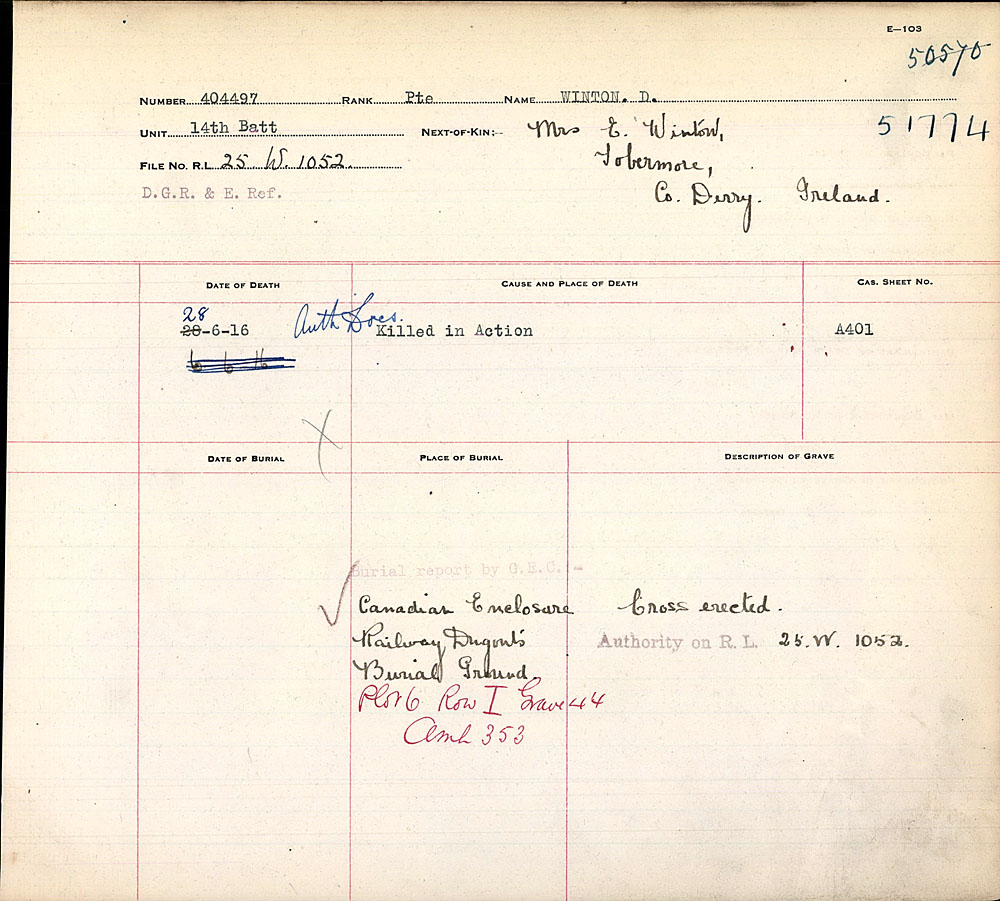 Title: Circumstances of Death Registers, First World War - Mikan Number: 46246 - Microform: 31830_B016658