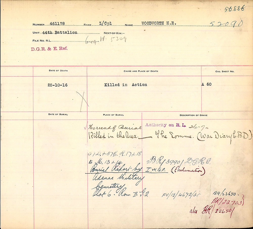 Titre : Registres de spultures de guerre du Commonwealth, Premire Guerre mondiale - N d'enregistrement Mikan : 46246 - Microforme : 31830_B016658