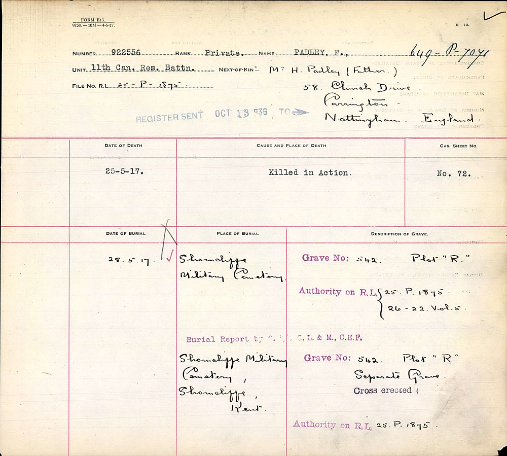 Title: Commonwealth War Graves Registers, First World War - Mikan Number: 46246 - Microform: 31830_B016659