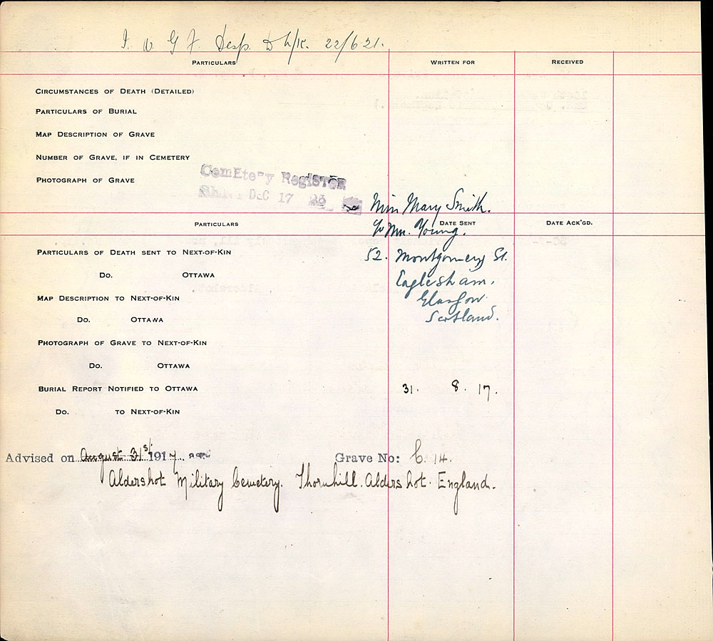 Title: Commonwealth War Graves Registers, First World War - Mikan Number: 46246 - Microform: 31830_B016659