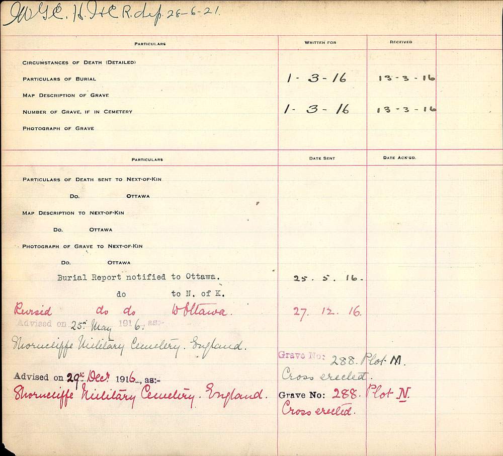 Title: Commonwealth War Graves Registers, First World War - Mikan Number: 46246 - Microform: 31830_B016660