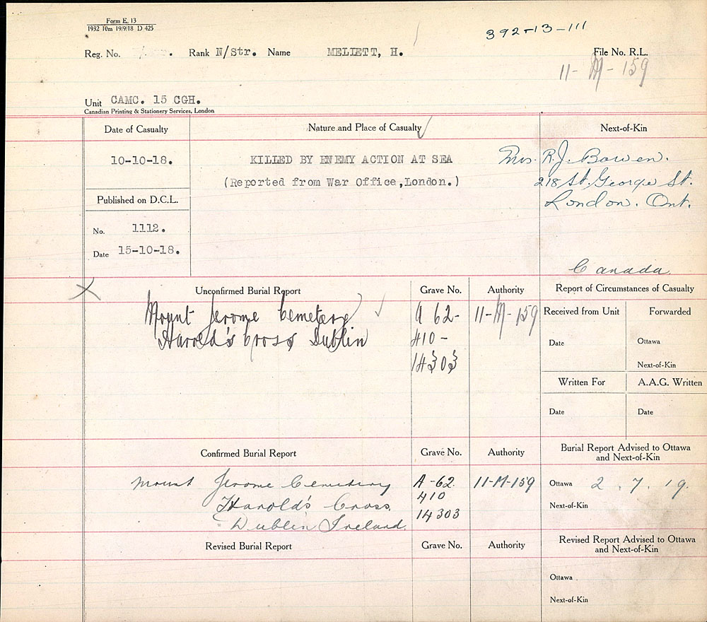 Title: Commonwealth War Graves Registers, First World War - Mikan Number: 46246 - Microform: 31830_B016660