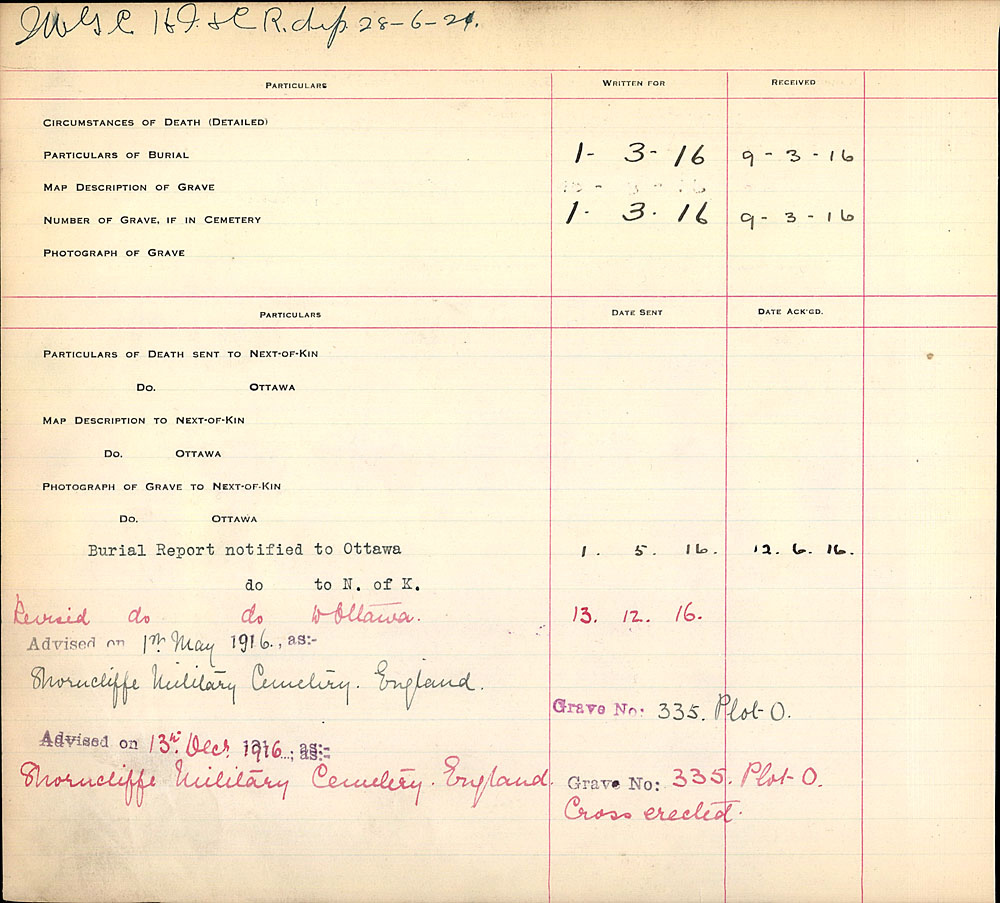 Title: Commonwealth War Graves Registers, First World War - Mikan Number: 46246 - Microform: 31830_B016660