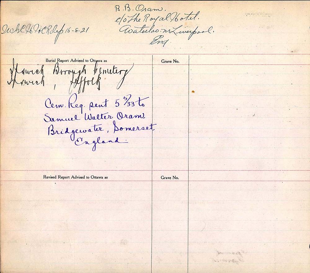 Title: Commonwealth War Graves Registers, First World War - Mikan Number: 46246 - Microform: 31830_B016660