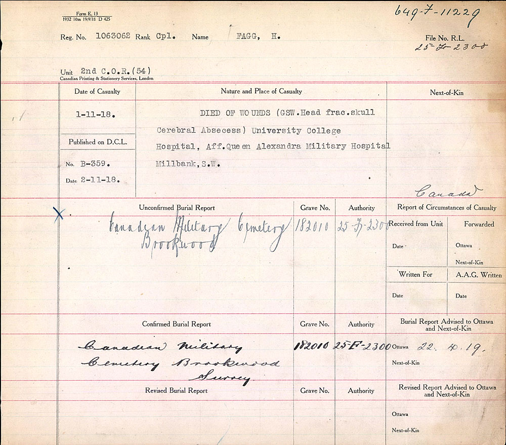 Title: Commonwealth War Graves Registers, First World War - Mikan Number: 46246 - Microform: 31830_B016661