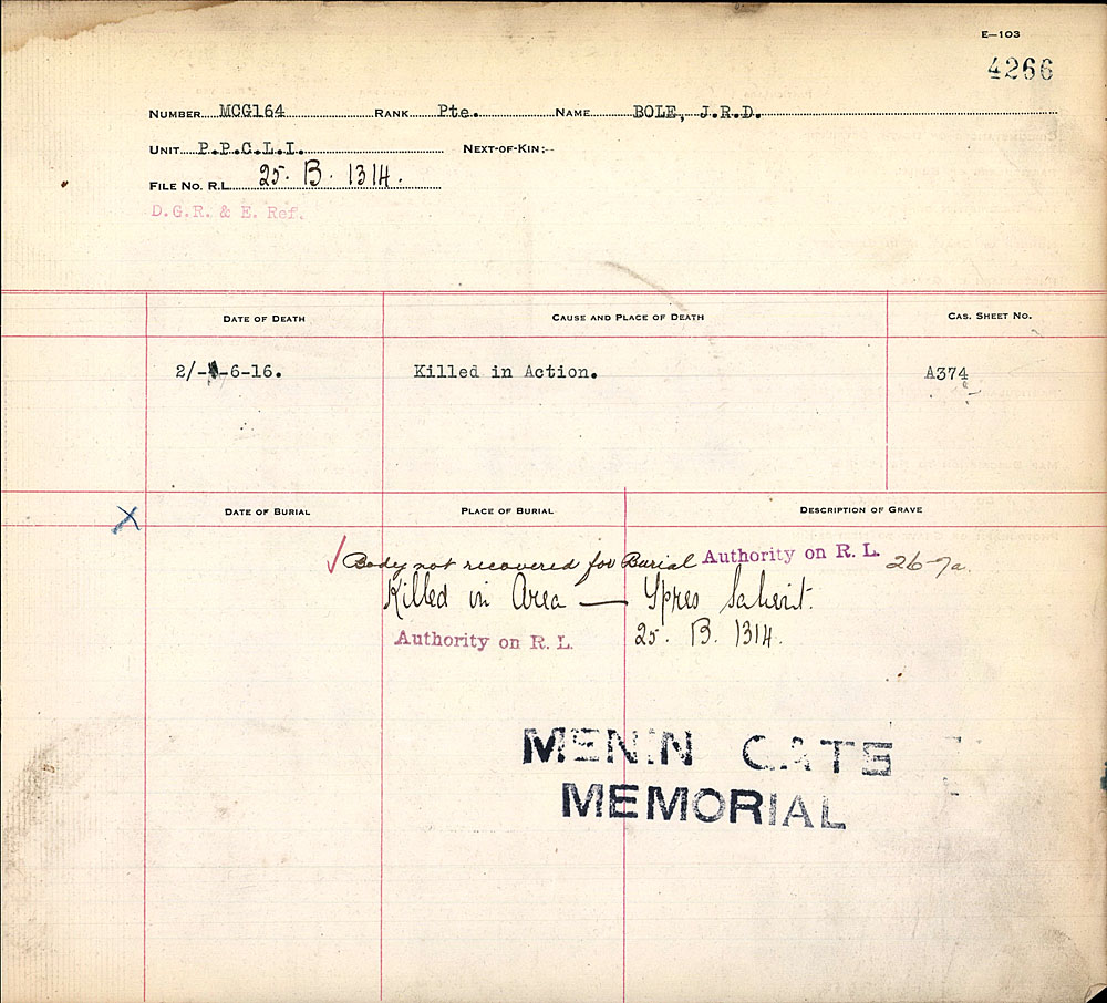 Titre : Registres de spultures de guerre du Commonwealth, Premire Guerre mondiale - N d'enregistrement Mikan : 46246 - Microforme : 31830_B016662