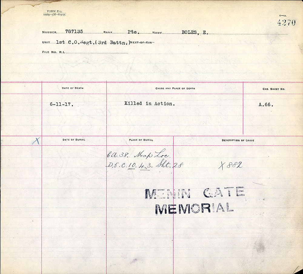 Titre : Registres de spultures de guerre du Commonwealth, Premire Guerre mondiale - N d'enregistrement Mikan : 46246 - Microforme : 31830_B016662